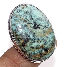 925 Silver Plated African Turquoise Ring Handmade Jewelry Size US 9.5 JW