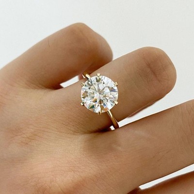 3 Ct Round Cut Moissanite Engagement Solitaire Ring 14K Yellow Gold Plated