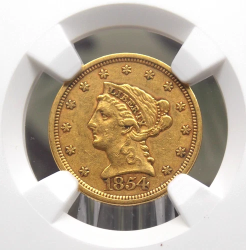1854 $2.5 Gold LIBERTY Quarter Eagle NGC AU53 #006 About Uncirculated ECC&C, Inc