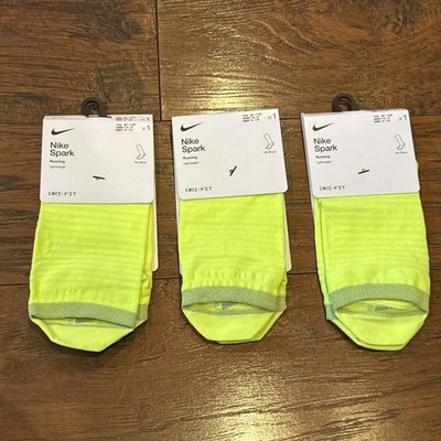 3 Pair Nike Spark Running No Show Socks  Lot Neon Yellow M 6-7.5 W 7.5-9