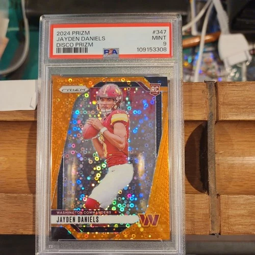 2024 Panini Prizm Football Jayden Daniels Orange Disco Prizm RC #347 PSA 9