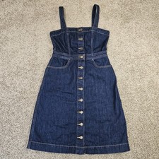 Levis Denim Button Front Dress Womens Small Blue Sleeveless Orange Tab Pockets