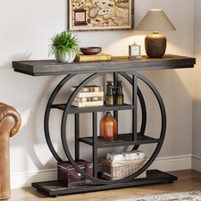 41.3" Console Table Industrial 4-Tier Sofa Table Entryway Table with Circle Base