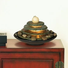 Pyramid Rustic Zen 4 Tier Indoor Tabletop Water Fountain with Light 10" Table