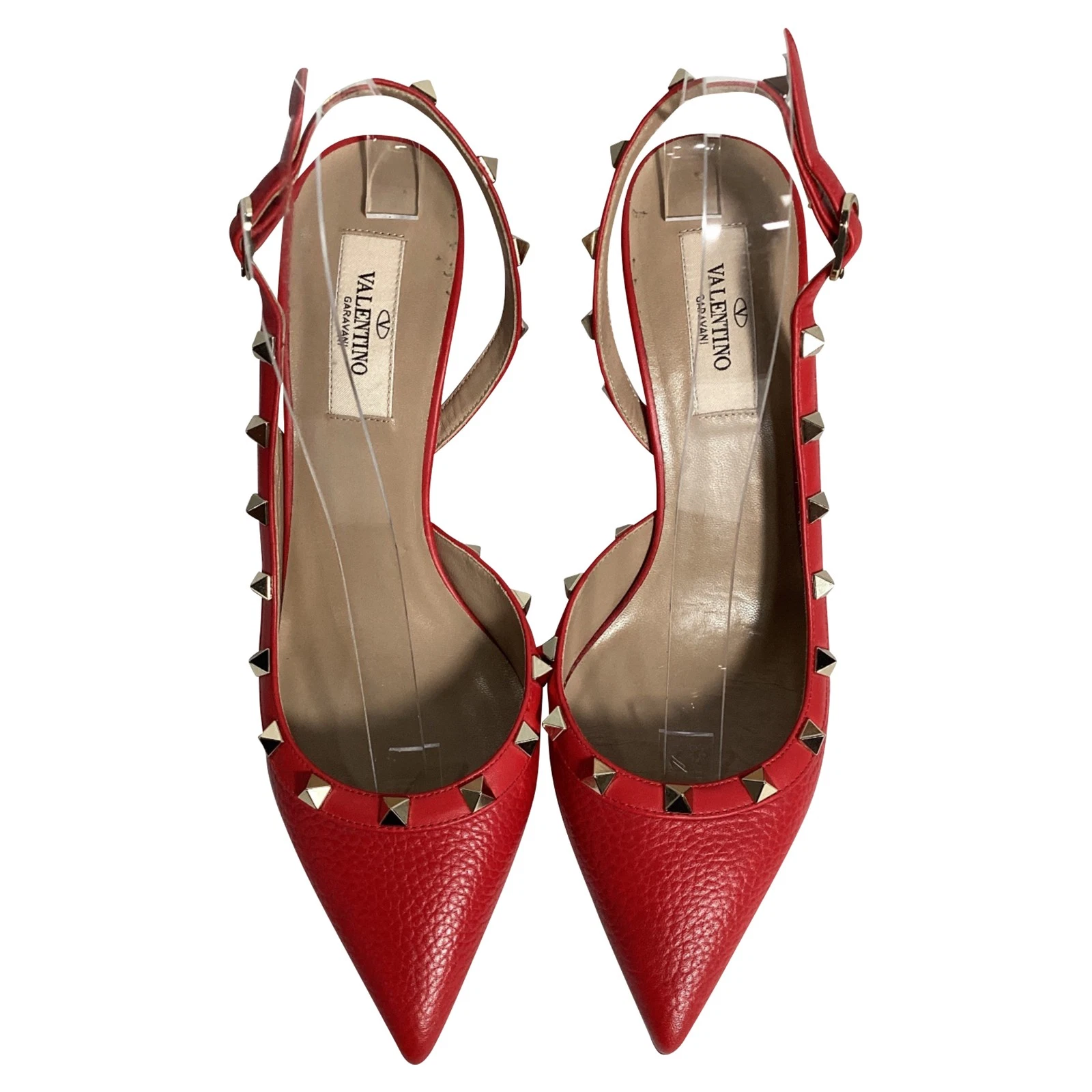 Valentino Rockstud décolleté slingback in pelle donna rosso taglia 39