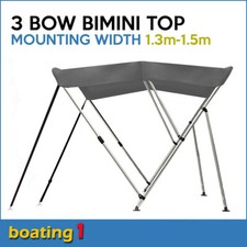 3 Bow 1.3m-1.5m Grey Boat Bimini Top Canopy Cover With Rear Poles & Sock