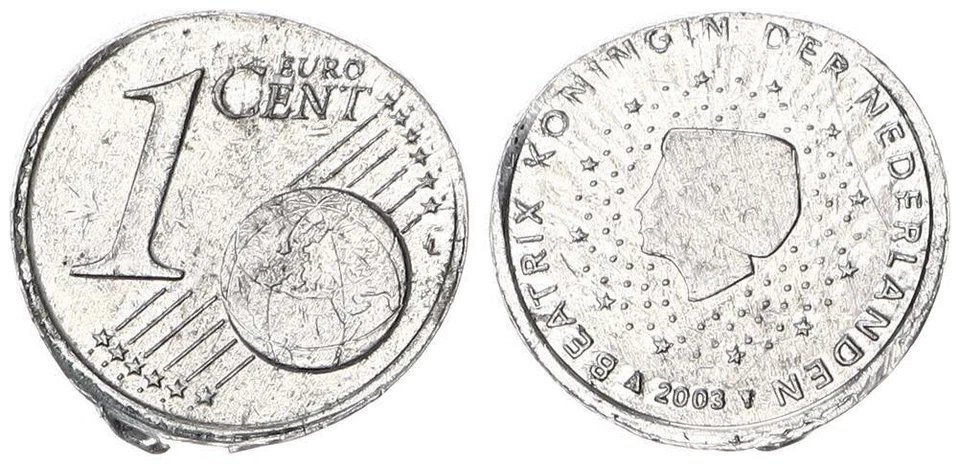 Niederlande 1 Cent 2003 Probe/Fehlprägung auf Aluminium Schrötling   109549 - Bild 1 von 1