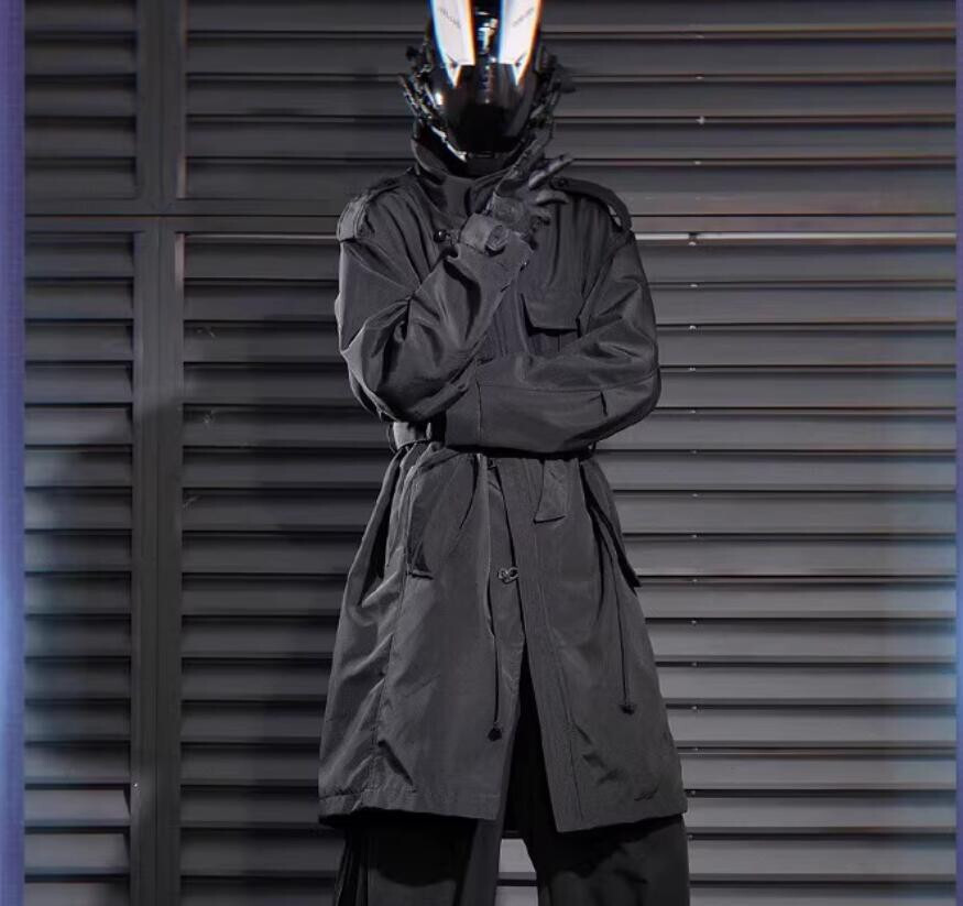 Windproof waterproof stand-up collar trench coat men mid-length