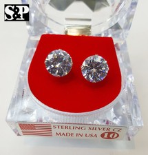 Made in USA .925 Sterling Silver Round Cut Clear Cubic Zirconia Stud Earrings