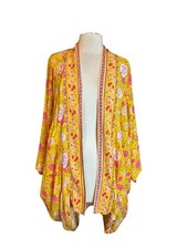 GIGIO by UMGEE Kimono Size Medium Yellow Pink Floral Gypsy Bohemian