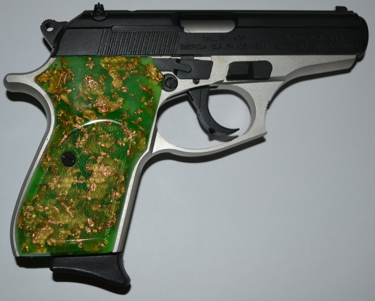 Bersa Thunder Firestorm 22 380 pistol grips neon green with gold