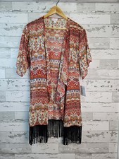 Lularoe Womens Duster Kimono Small Lightweight Multicolor Fringe Made in USA