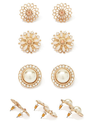 NEW Classic Pearl Pave Crystal Stud Earring Set Gift Wedding Bridal Party Work