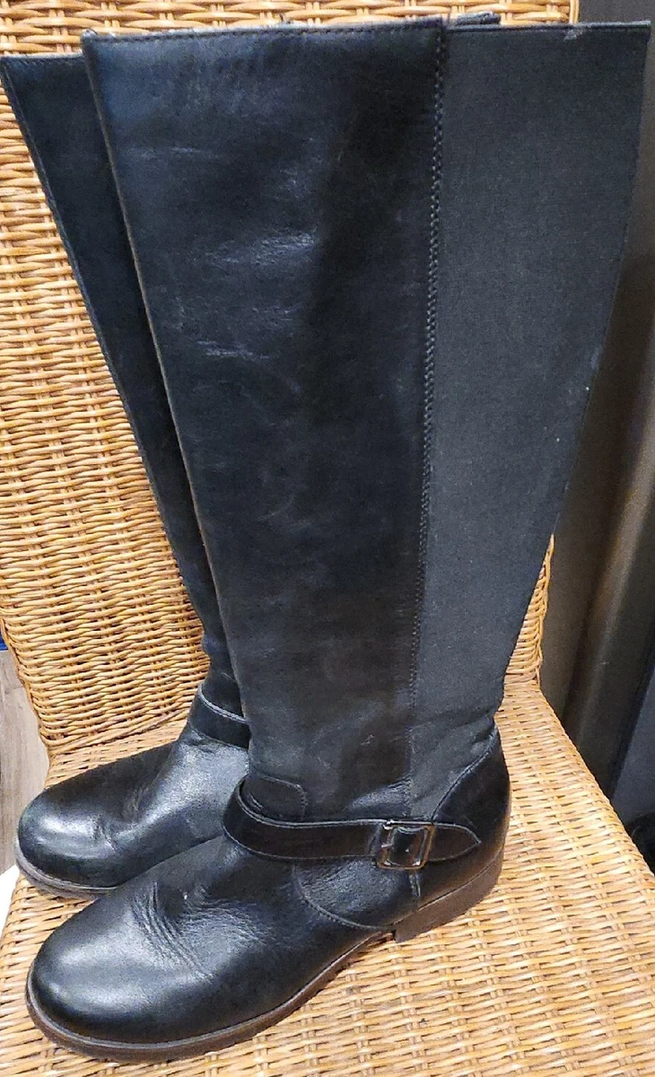 KENNETH COLE Leather Riding Knee High Buckle Stretch Width Boots Shoes Black 10