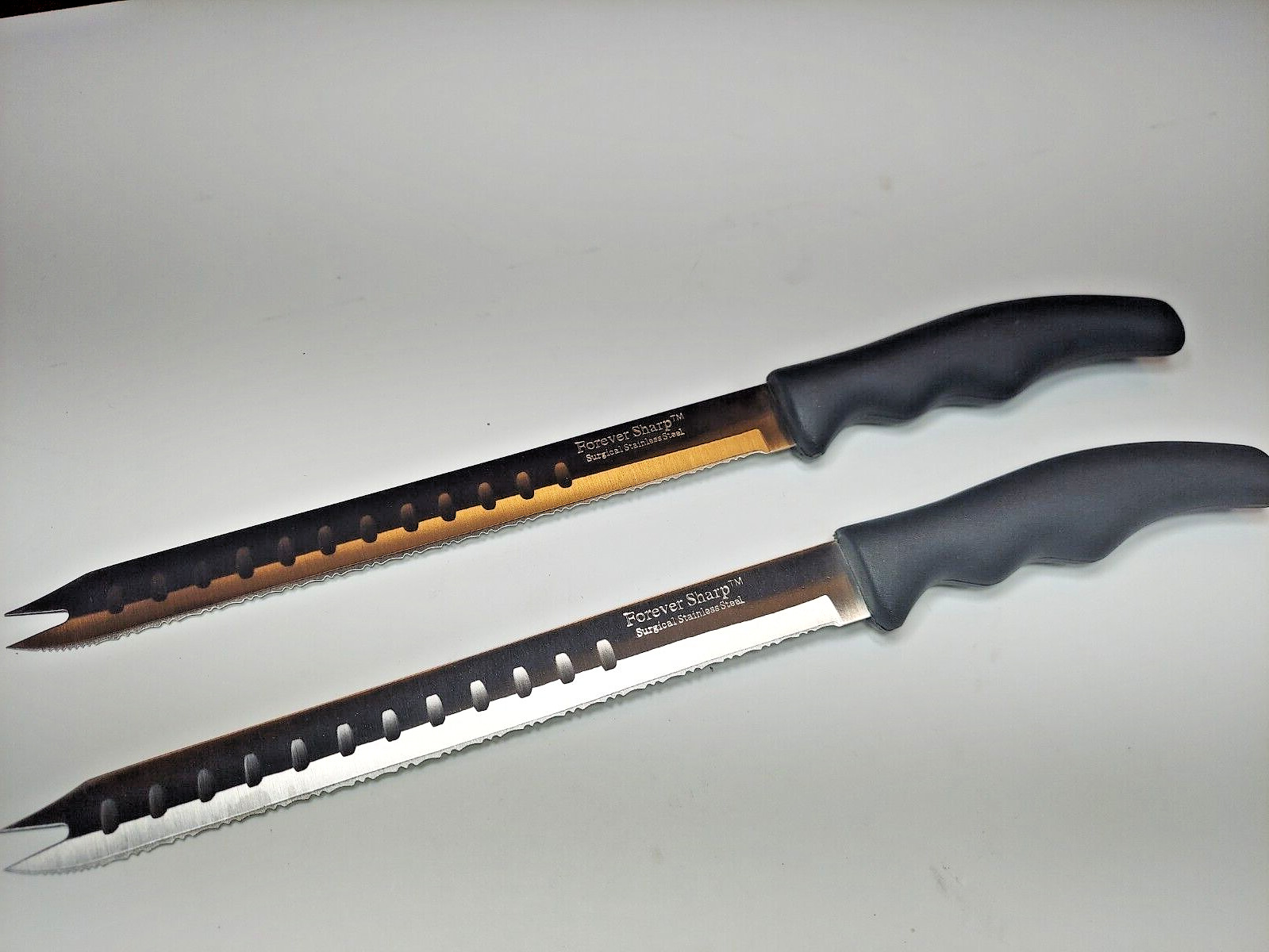 Pair of 2 Forever Sharp Knife Surgical Stainless Steel 8” Serrated Carving Blade