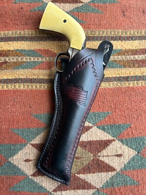 Fits Colt SAA Ruger New Vaquero Pietta EMF 1873 5.5'' Thumb Break Holster w Flag