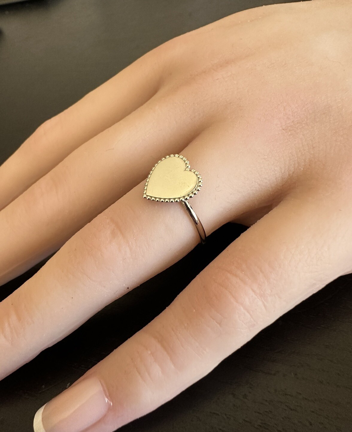 Beautiful 14K Solid White Gold Heart Ring - image 6