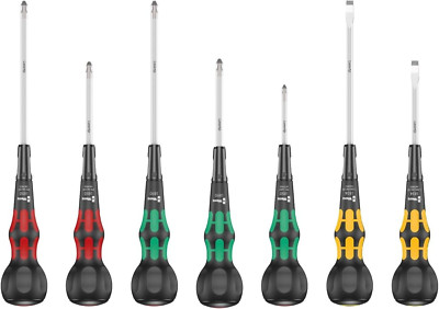 WERA Ball Grip Screwdriver + / - Phillips & Flathead Set of 7 Laser Tip New K