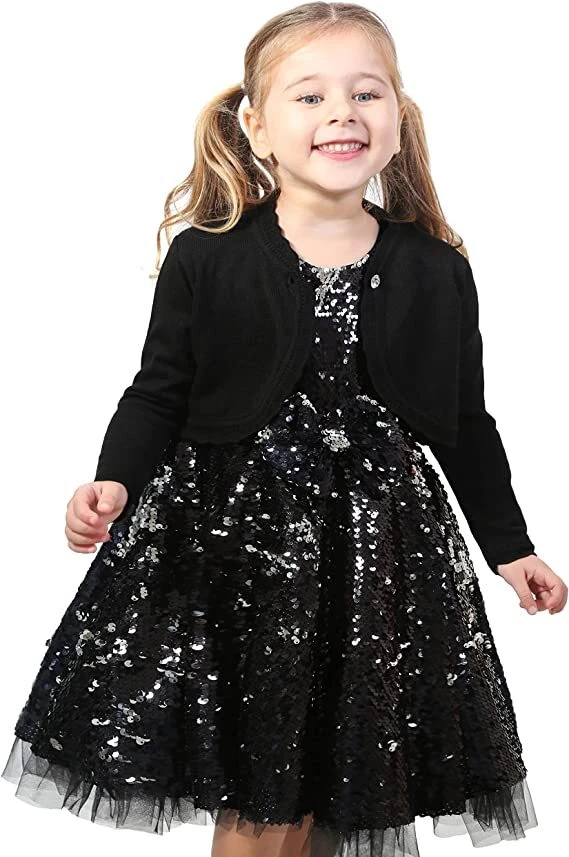 Cardigan Shrug Bolero Long Sleeve Knit Button Closure for Girls - Image 4 of 4