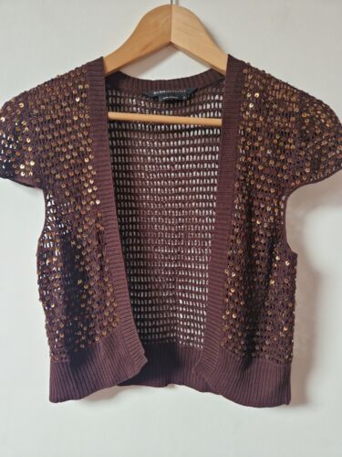 BCBG Maxazria Silk Crochet Sequin Crop Shrug Card… - image 1