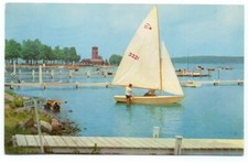 Chautauqua Lake NY Shore Line & Miller Bell Sailboat Vintage Postcard ~ New York