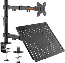 Adjustable Monitor Mount with Laptop Tray 13-32 Inch VESA 75/100mm Dual Arm