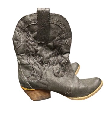 VERY VOLATILE Black Leather Leopard Lined Mid-calf Pull-On Western Boots Size 6