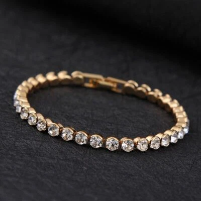 Womens Swarovski Crystal Tennis Stone Bracelet Bangle Gold Plated Shine Gift - Image 1 of 3