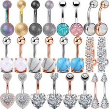 CZ Opal Navel Belly Button Ring 316L Surgical Steel Body Piercing Jewelry 14G