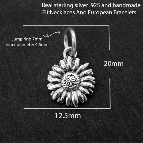 925 Sterling Silver Sunflower Pendant Charm For Necklace Bracelet Mother's Day - Picture 6 of 6