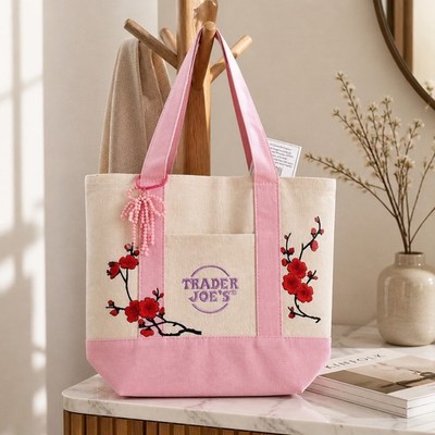 Trader Joes Autentic Custom Pink Pastell Tote  Bag, Floral, Mini Bag