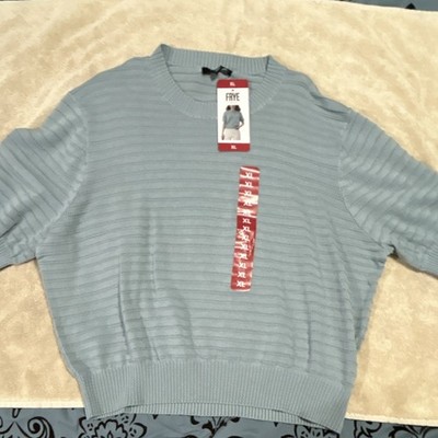 Frye Light Blue Striped Knit Crew Neck Pullover Sweater XL Short Sleeve Women
