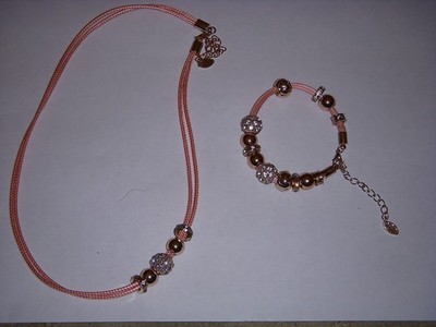 109 SET ARMBAND + HALSKETTE HELLROSA UND STRASS