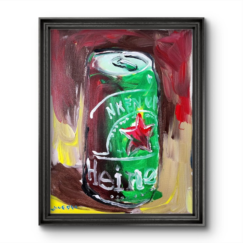 Original Heineken Beer Painting Canvas Neo Expressionist Fine Art Decor 11x14