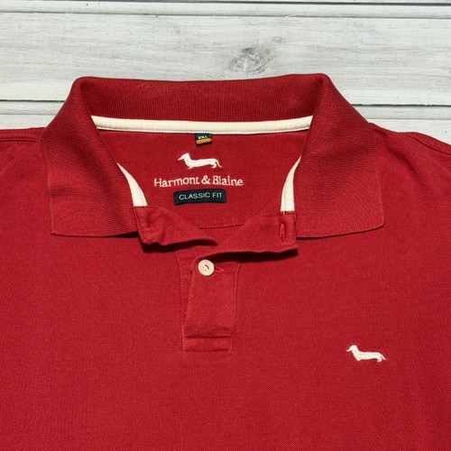 Harmont & Blaine Polo Shirt Mens XXL Classic Fit Red Short Sleeve Dog Logo Italy