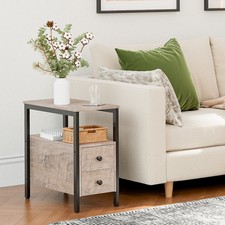 HOOBRO Side Table Bedside Table w/2 Drawers Industrial End Table for Small Space