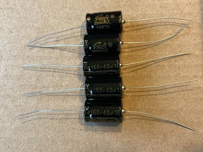 5pc Electrolytic Capacitor Axial 2000hr +105  RoHS 40uF 160V φ13x21mm Supertech
