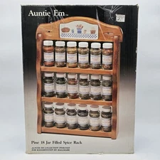 Hallmark Auntie Em Spice Rack Pine Wood Country Blue Vintage Kitchen Shaker Set 