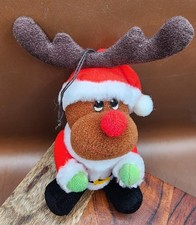 Vintage Russ Berrie Reindeer Santa Plush Ornament 6" Red Nose Korea 8126 K-60