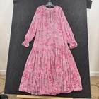 Free People Dress Women's Large Pink Floral Maxi Boho Ruffle Tiered Long Sleeve