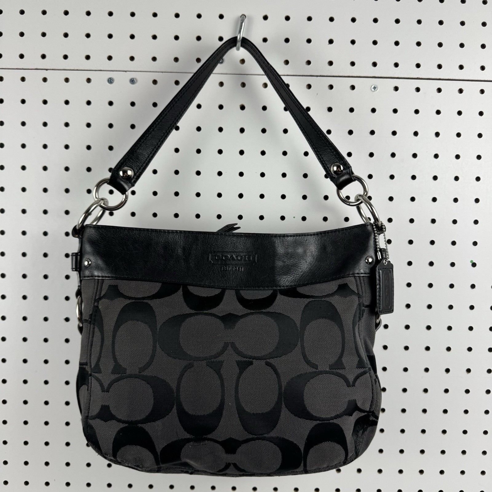 Vtg Coach Y2K Signature C Jacquard Hobo Shoulder Bag Black Leather Trim