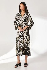 Principles Womens Shirt Dress Khaki Animal Print Twist Waist Midi Collared
