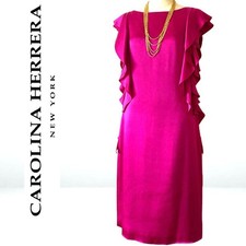 Carolina Herrera Dress Size 38 94cm Length Luxurious Fuchsia Ruffle Design