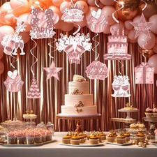 Rose Gold Happy Birthday Hanging Swirl Decorations 48PCS Set with 24 Hanging ...