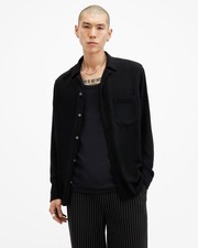 Image of AllSaints Men's Casual Shirt Black L Relaxed Fit Long Sleeve Button-Up