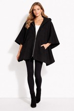 Nordstrom Womens Black Zip-Up Hooded Cape Pon...
