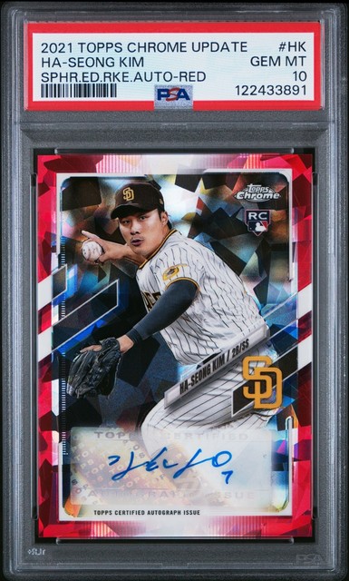2021 Topps Chrome Sapphire Rookie Autographs Ha-Seong Kim Red /5 PSA 10 GEM