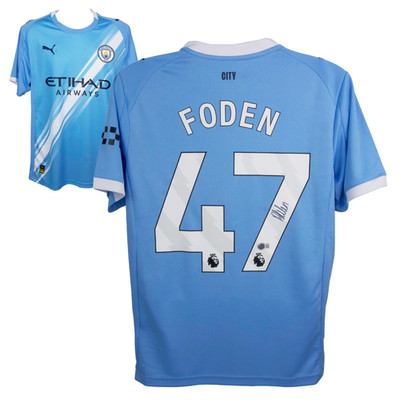 Phil Foden Signed Manchester City Soccer Jersey #47 with Beckett