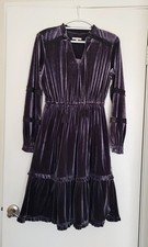 Kate and Sam Crushed Velvet Dress Womens S Long Sleeve Tiered Gray 