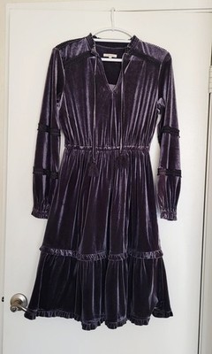 Kate and Sam Crushed Velvet Dress Womens S Long Sleeve Tiered Gray 
